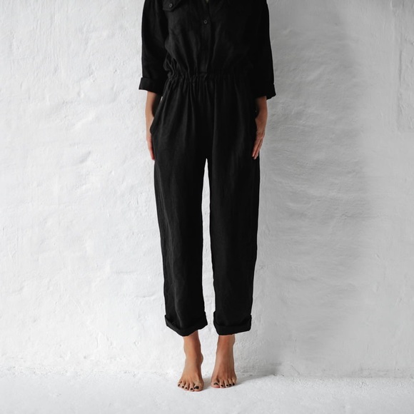 Seaside Tones Pants - Seaside Tones Black 100% Linen Jumpsuit XS/S